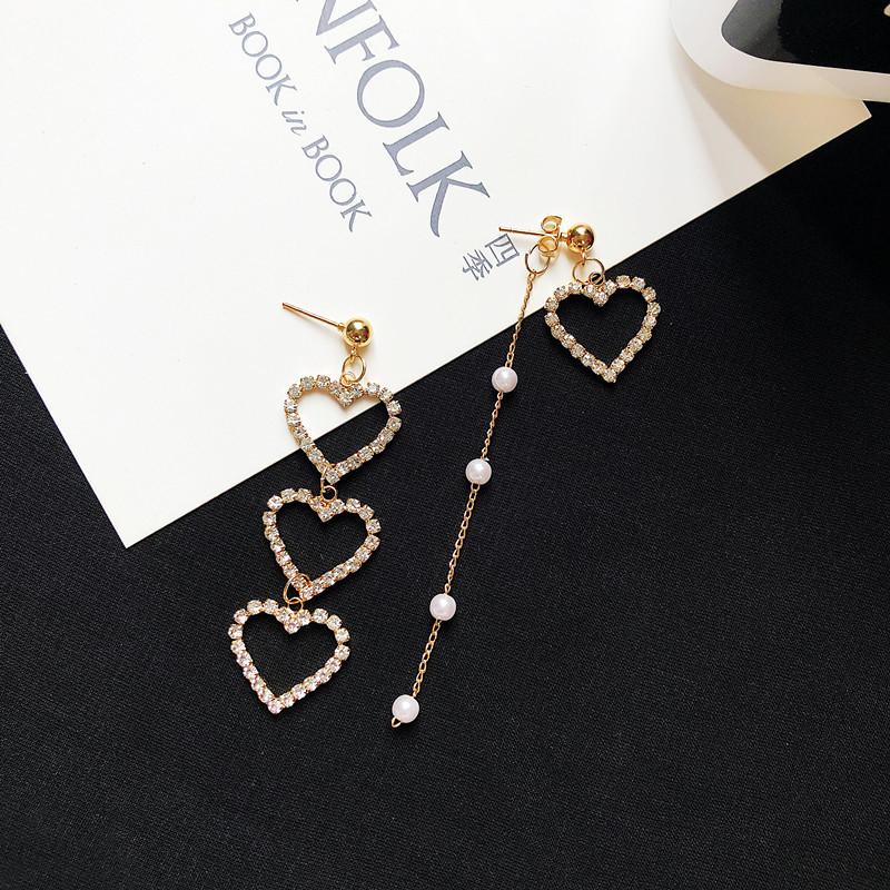ピアス チェーンピアス アシンメトリー ハートピアス レディース