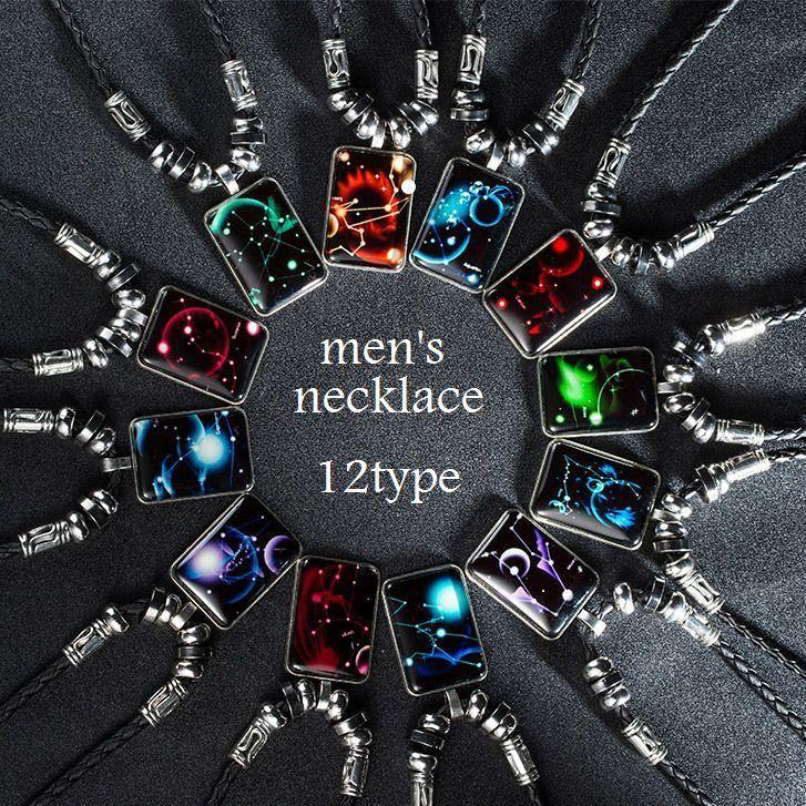 ネックレス チョーカー メンズ アクセサリー 12星座 革ひも風 ダークカラー 黒 ブラック おしゃれ プレゼント ギフト 誕生日 贈り物 ランキングや新製品