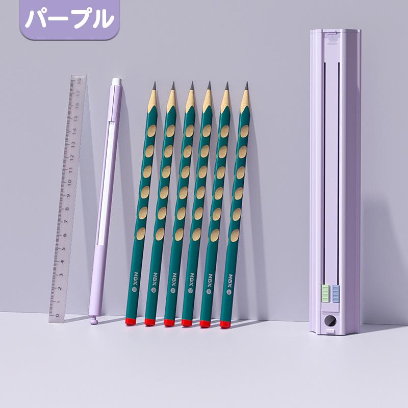 plusnao（プラスナオ） ペンケース 筆箱 スライド式 六角形 文具セット