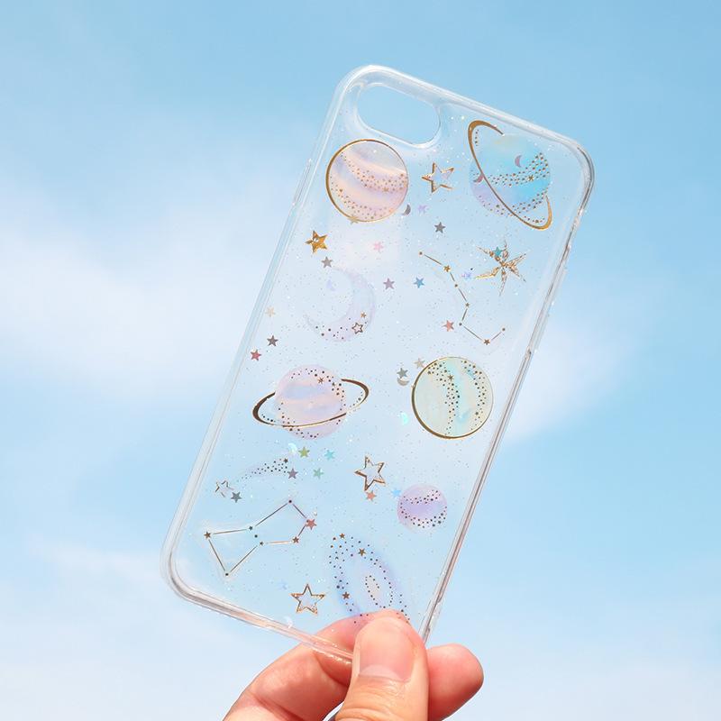 スマートフォンケース iPhoneケース キラキラ ラメ スター ネコ 宇宙