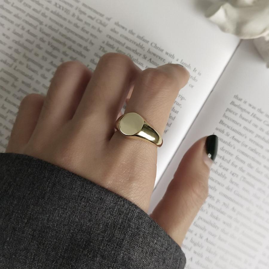 指輪 オープンリング 印台 レディース 女性用 シルバー925 アクセサリー シンプル オーバル かっこいい 太め ゴールドカラー 存在感 プレゼント プラスナオ Paypayモール店 通販 Paypayモール