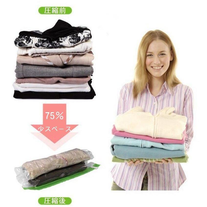 衣類圧縮袋 衣類圧縮パック コンパクト収納 衣類用 洋服用 巻くだけ 押すだけ 簡単 手軽 掃除機不要 旅行グッズ トラベルグッズ 便利アイテム 便利|plusnao|02