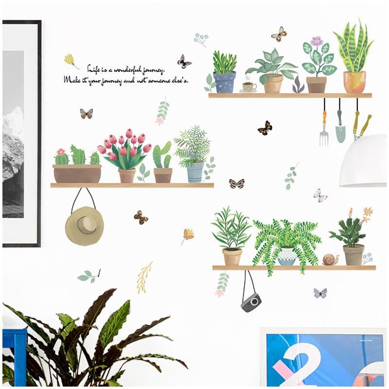 ウォールステッカー 壁装飾 ステッカー 鉢植え 花 植物 ガーデン 蝶 春 癒し リビング