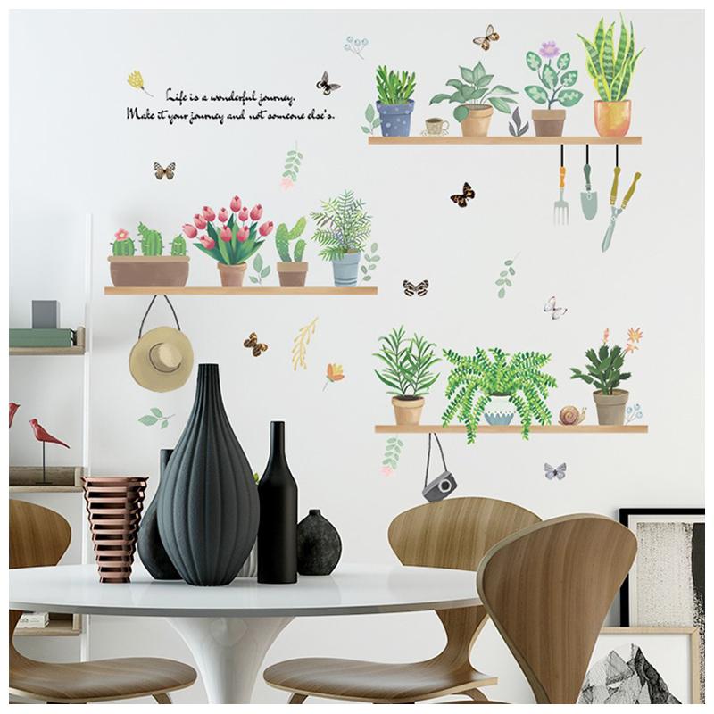 500円引きクーポン ウォールステッカー 壁装飾 ステッカー 鉢植え 花 植物 春 リビング 蝶 ガーデン 癒し