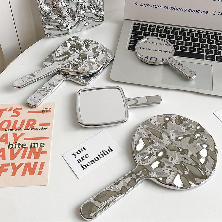 手鏡 ハンドミラー スクエア ラウンド 角形 丸型 凸凹 エンボス