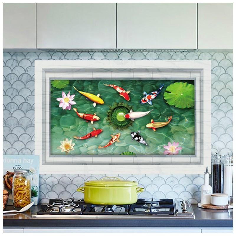 ウォールステッカー ウォールシール 鯉 コイ 魚 蓮の花 池 カラフル 緑 高級感 絵画風 だまし絵 トリックアート 3d 立体的 壁シール 壁紙シー プラスナオ Paypayモール店 通販 Paypayモール