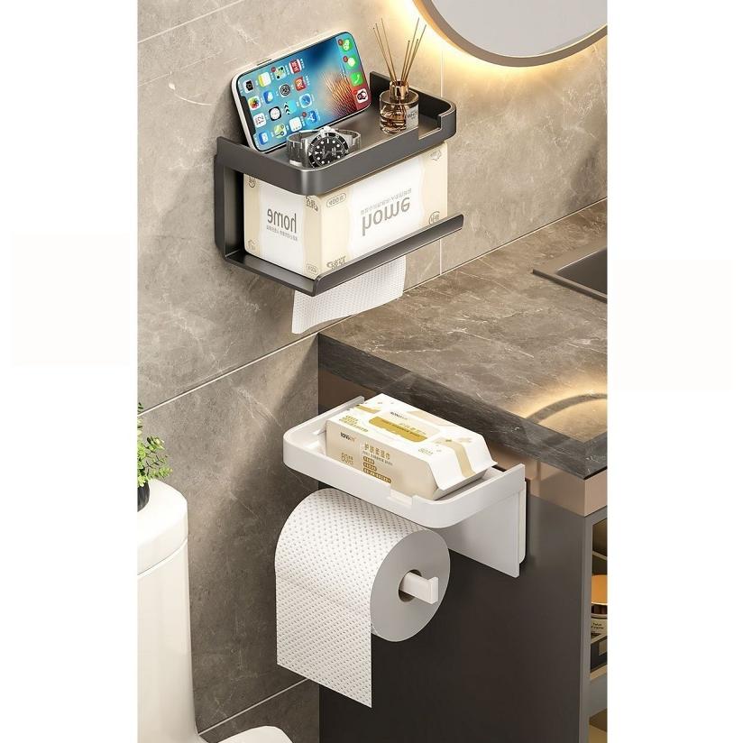 トイレットペーパーホルダー 棚付き 天板 シェルフ トレー トイレ収納