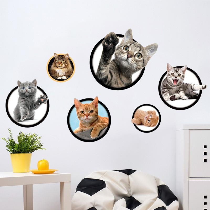 ウォールステッカー トリックアート 3D だまし絵 壁紙シール はがせる 壁シール 写真 ネコ 猫 キャット 可愛い かわいい ユニーク 面白い おも｜plusnao