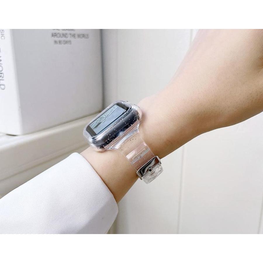 至上 腕時計用ベルト ケース一体型 Apple watch用 アップルウォッチ用 バンド クリア 透明 スケルトン 傷防止 汚れ防止 付け替え  おしゃれ か