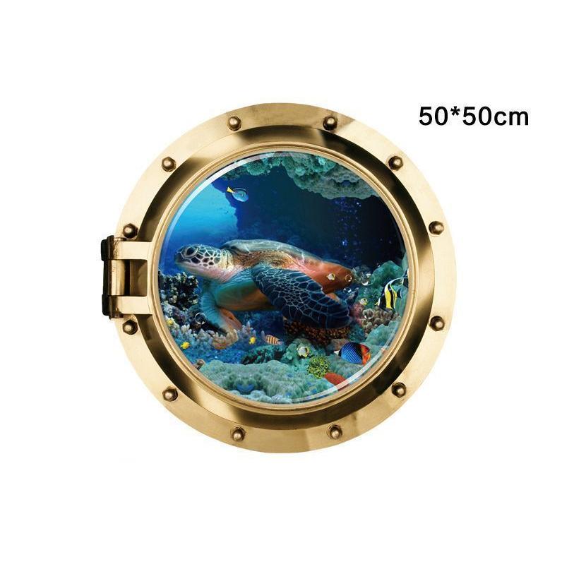 人気ブレゼント ウォールステッカー 壁紙シール 3d 立体的 トリックアート だまし絵 亀 水中 ウォール ルームデコレーション タートル おしゃれ カメ 窓枠 海中