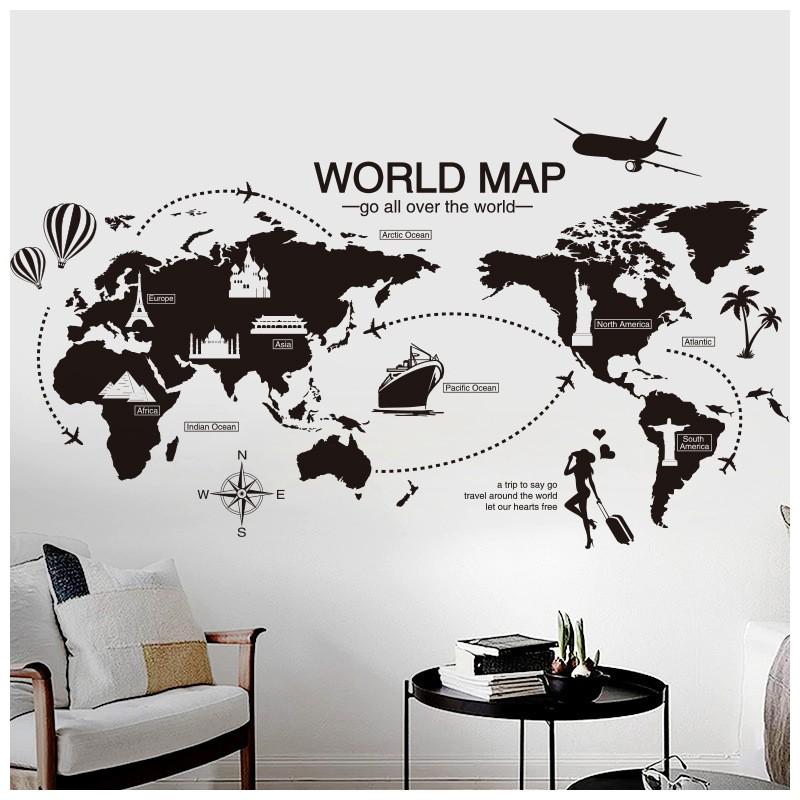 日本最級 早割クーポン ウォールステッカー ウォールシール 壁シール 壁紙シール 壁面装飾 壁装飾 室内装飾 世界地図 WORLD MAP 黒 インテリア DIY リビング dittocast.com dittocast.com
