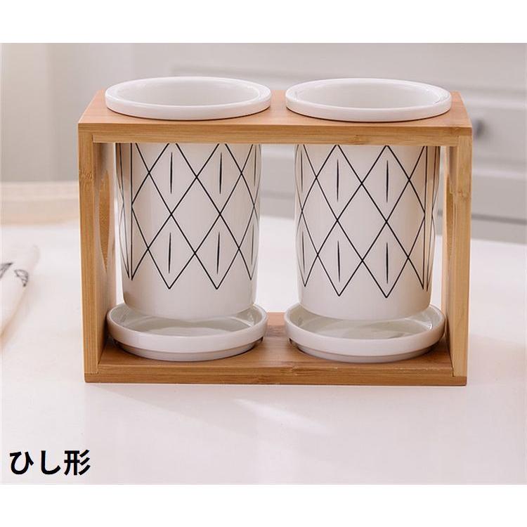 箸立て 箸入れ カトラリースタンド 陶器製 木製 卓上 水受け皿付