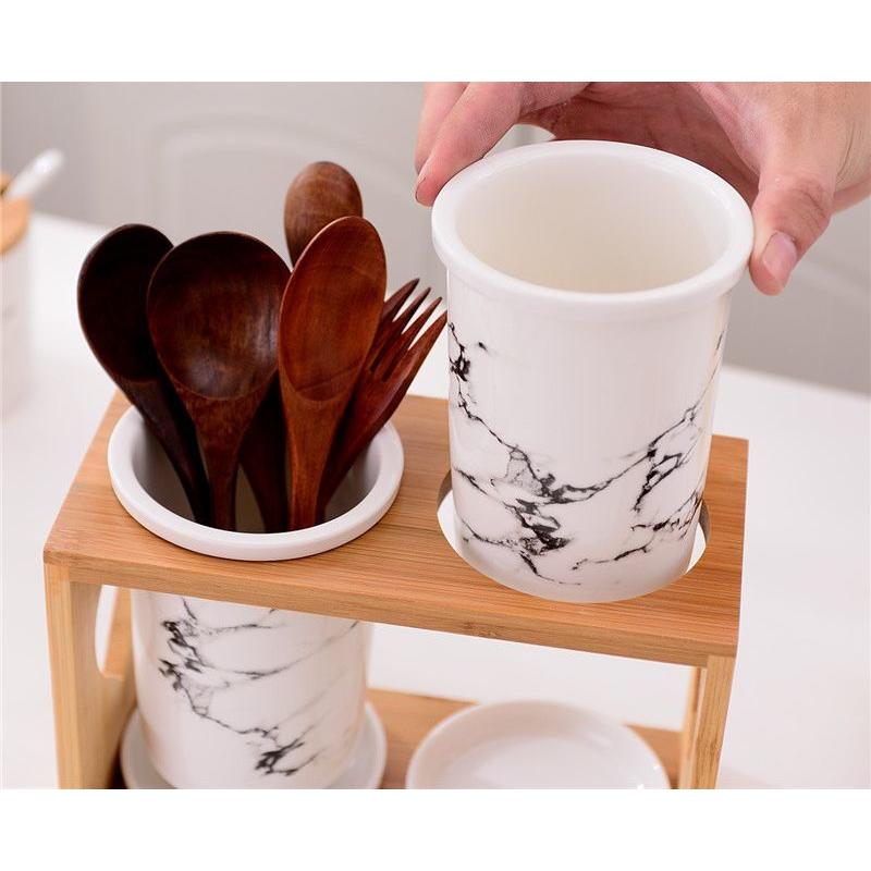 箸立て 箸入れ カトラリースタンド 陶器製 木製 卓上 水受け皿付