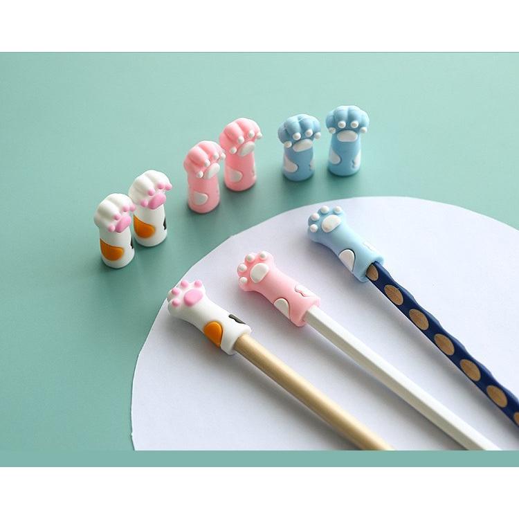 鉛筆キャップ 同色5個セット えんぴつ 鉛筆カバー シリコン 猫の手型