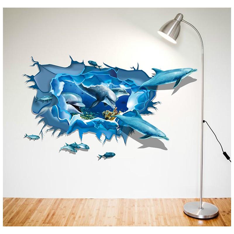 ウォールステッカー ウォールシール だまし絵 トリックアート 送料無料 激安 お買い得 キ フト 3d 立体的 飛び出す 壁装飾 室内装飾 ドルフ 壁面装飾 壁紙シール イルカ 壁シール
