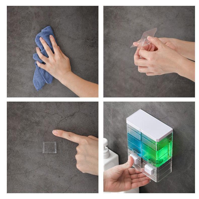 洗面所用品 4点セット ソープディッシュ　ガラスソープディスペンサー ソープディスペンサー 壁掛け式 2連 2セット 日用品雑貨 バス用品 洗面