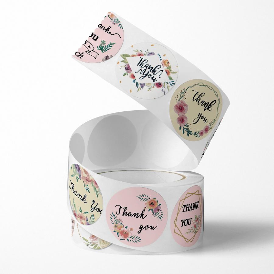 ギフトシール 500枚 1ロール ラッピング用品 thank you サンキュー フラワー 花 ラベル ステッカー プレゼント ギフト ありがとう お | plusnao | 03