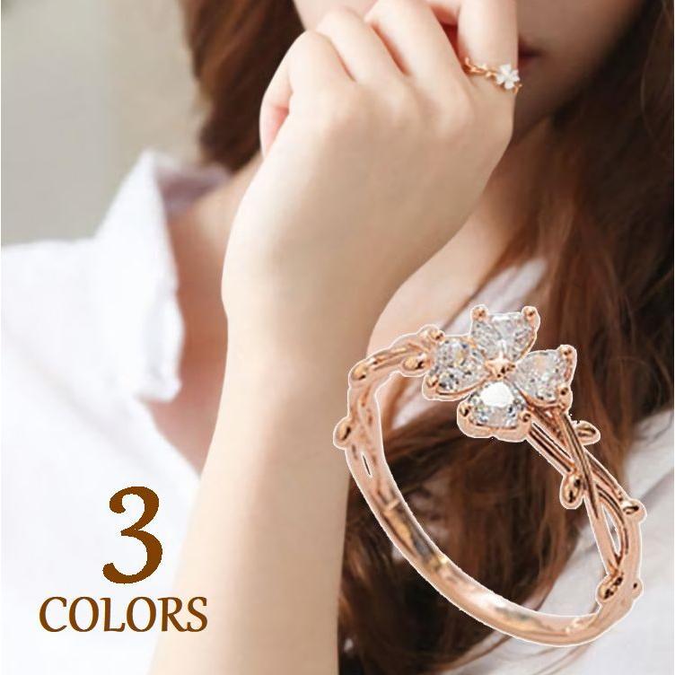 キラキラshop 天然ダイヤモンド 四葉のクローバーモチーフ リング