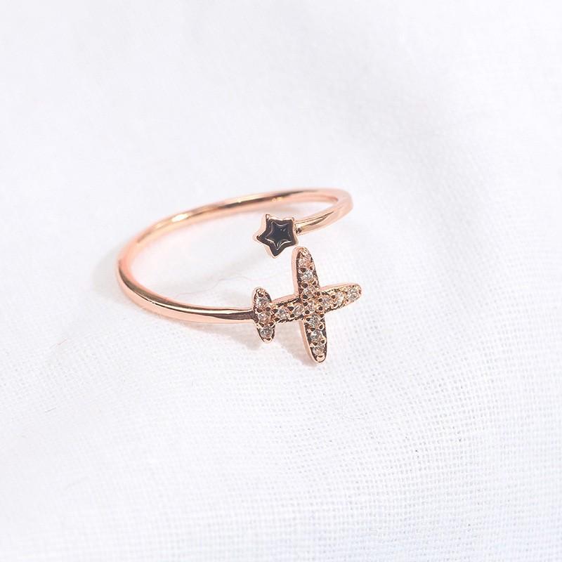指輪 リング 飛行機 星 スター フォークリング オープンリング レディース アクセサリー おしゃれ ラインストーン ピンクゴールドカラー プラスナオ Paypayモール店 通販 Paypayモール
