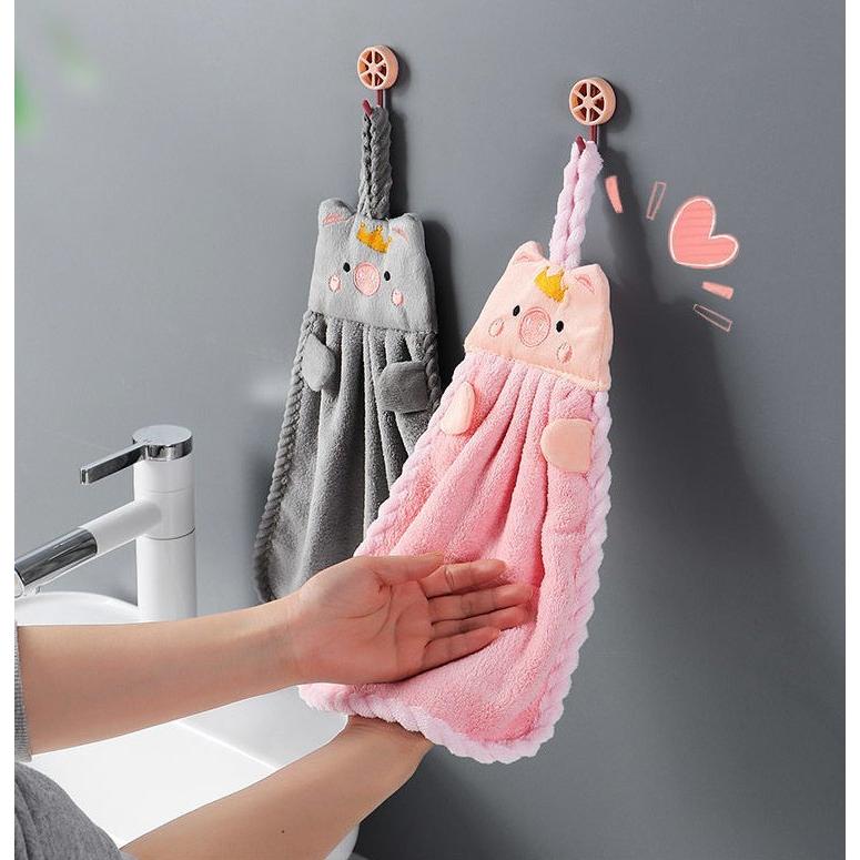 ループ付きタオル 子供用 キッズ ベビー ハンドタオル ブタ 王冠