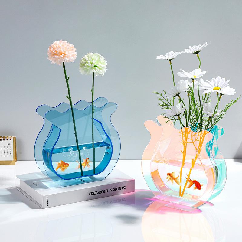 花瓶 アクリル製 フラワーベース 花びん 花器 広口 割れない 倒れ