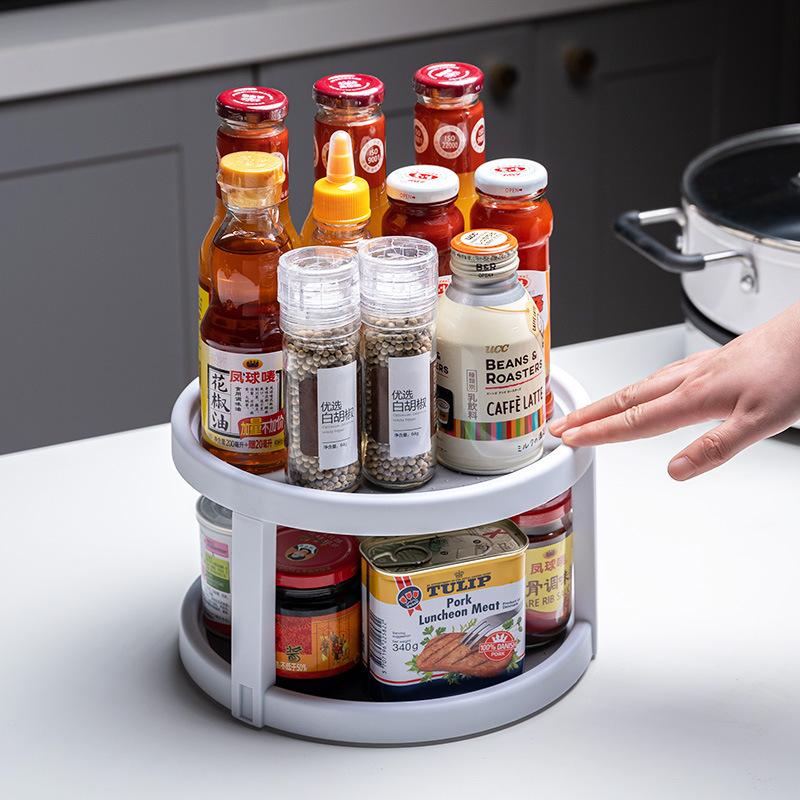 回転トレイ 調味料ラック ターンテーブル 360度回転 2段 2層 キッチン