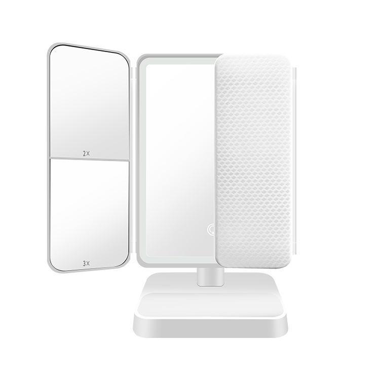 ◾️未使用　三面鏡卓上ミラー　鏡卓上メイクアップミラー プロ用ミラ 一 大きめ✨ 三面鏡 卓上ミラー 女優ミラー メイク用品 LEDライト 3色 拡大鏡