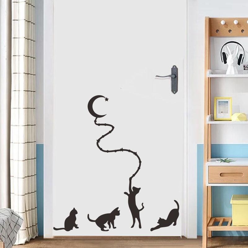 内祝い ウォールステッカー 壁紙シール 猫 シルエット モノクロ モノトーン シンプル ねこ ネコ 月 ムーン イバラ 壁装飾 ウォールデコレーション 壁面装 Supplystudies Com