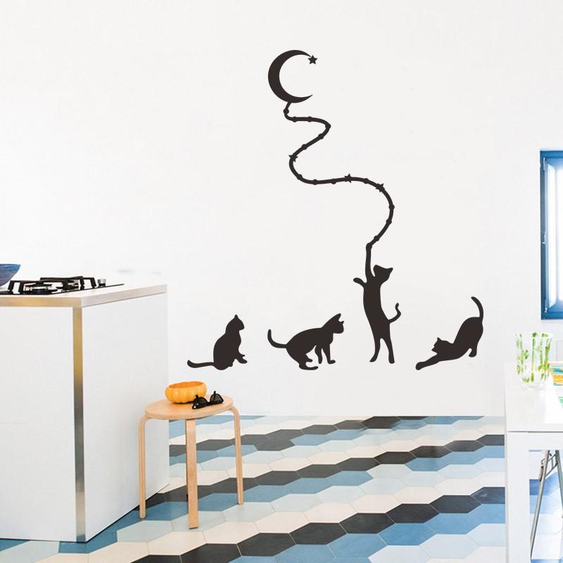 内祝い ウォールステッカー 壁紙シール 猫 シルエット モノクロ モノトーン シンプル ねこ ネコ 月 ムーン イバラ 壁装飾 ウォールデコレーション 壁面装 Supplystudies Com