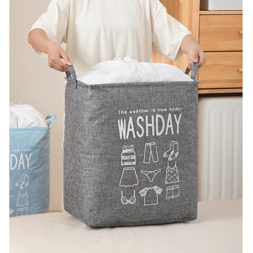 plusnao（プラスナオ） ランドリーバスケット 巾着型 四角 大容量