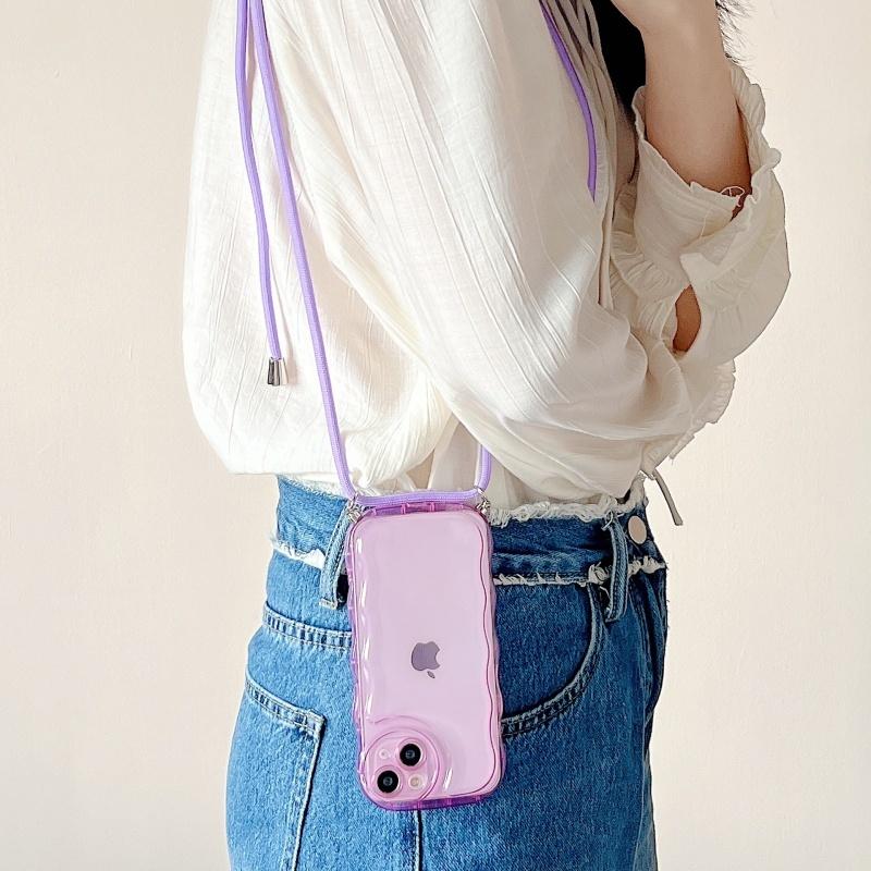 iPhoneケース iPhoneカバー ストラップ付き クリアケース ウェーブ