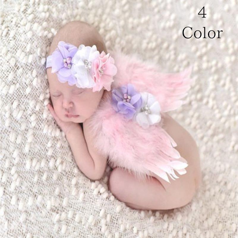 天使の羽根 羽根 ヘアバンド付き ２点セット 花 フラワー 天使に変身 インスタ映え フォト ベビー 開店記念セール コスチューム 撮影 写真撮影 ニューボーンフォト