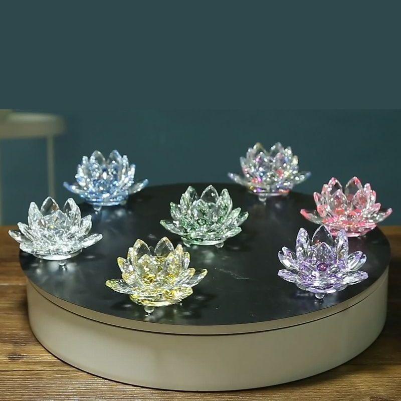 蓮の花 置物 クリスタル風 オブジェ 6.2cm サンキャッチャー 仏壇飾り