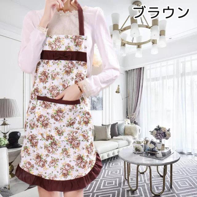 フリルたくし上げ付き花柄エプロンスカート plusnao（プラスナオ） エプロン 前掛け レディース 女の子 腰ひも