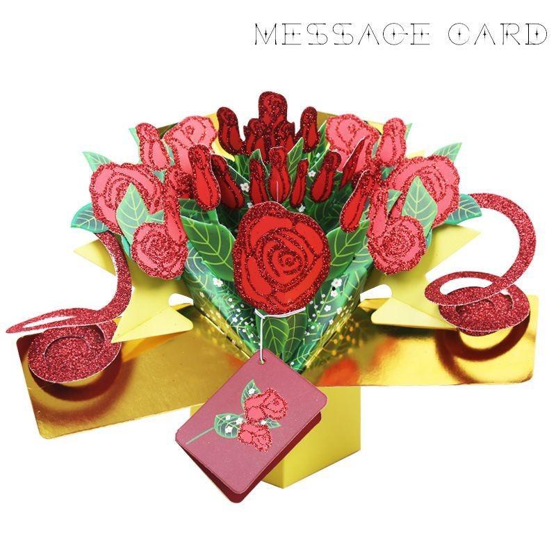 ギフト グリーティングカード メッセージカード ポップアップカード 3d 飛び出す 立体 バラの花束 薔薇 バラ ばら 花束 ラメ キラキラ 立てて飾れる カ590円 Whitesforracialequity Org