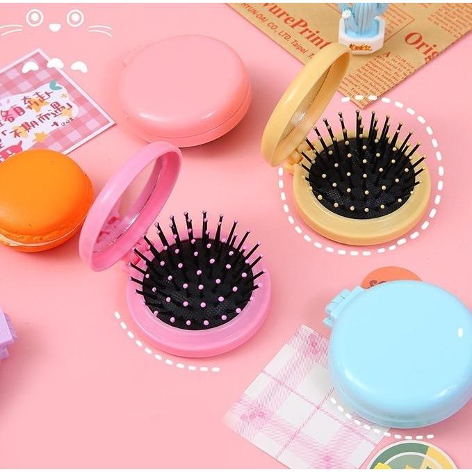 ヘアブラシ 折りたたみ ミラー付き 鏡 くし クシ 櫛 折り畳み