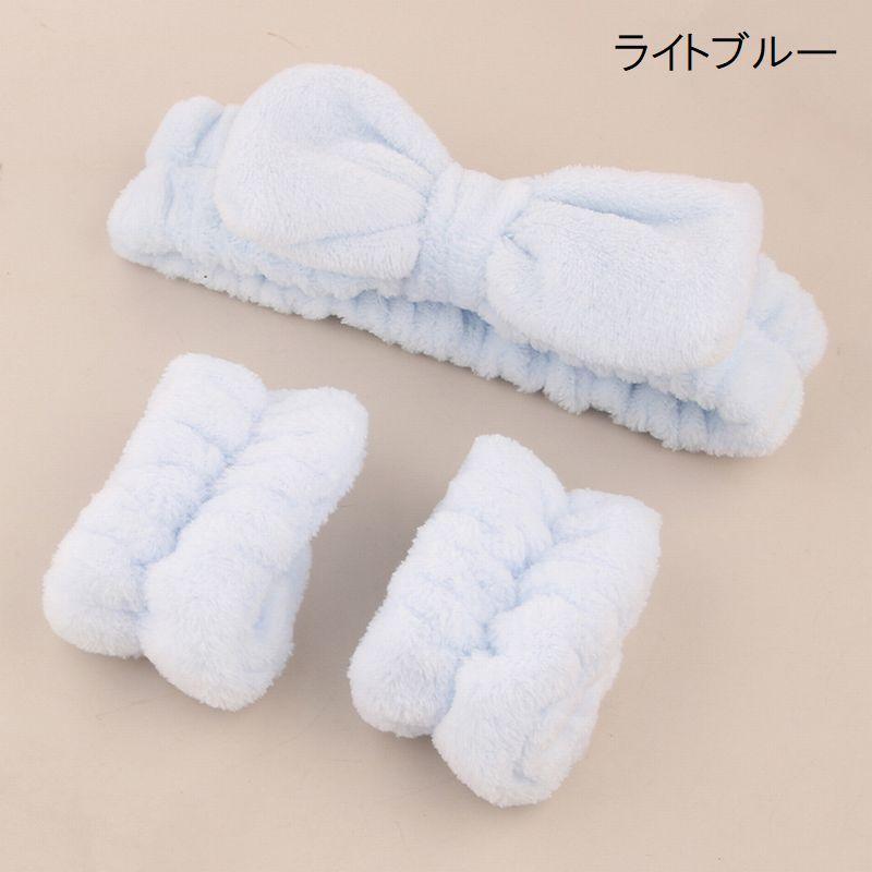 洗顔用ヘアバンド リストバンド 3点セット リボン ふわふわ もこもこ