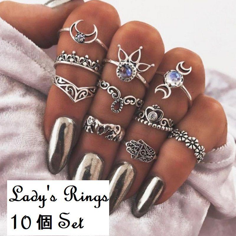指輪 リング 10個セット シルバーカラー ファランジリング ミディリング カジュアル レディース アクセサリー おしゃれ パープル プラスナオ Paypayモール店 通販 Paypayモール