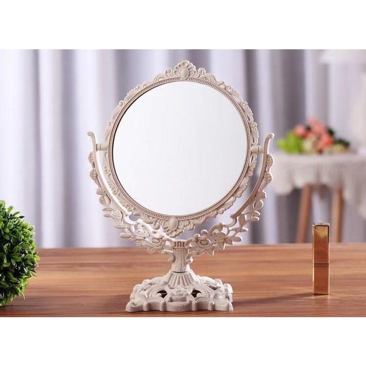 卓上ミラー 鏡 両面 アンティーク調 360度 可動 メイクミラー 化粧鏡