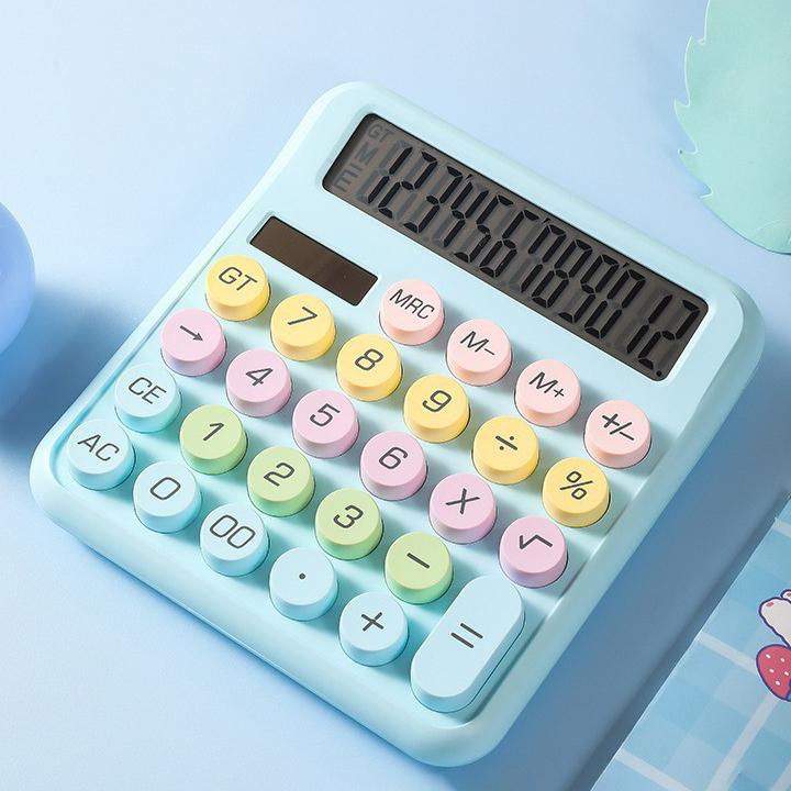 電卓 計算機 12桁 文房具 文具 ソーラー 電池 卓上 大型ディスプレイ 滑り止め 見やすい カラフル 可愛い ポップ おしゃれ 事務用品 オフィス | plusnao | 02