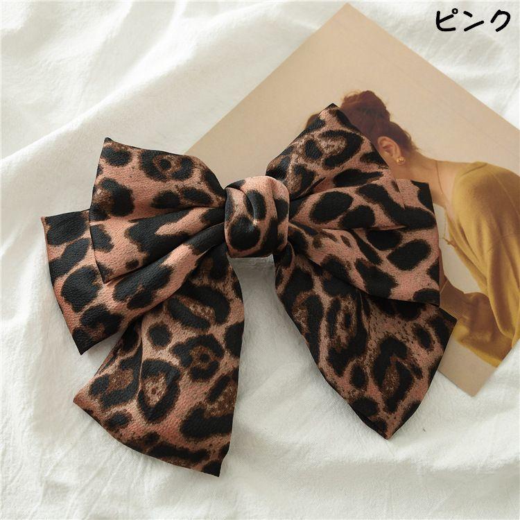 plusnao（プラスナオ） バレッタ リボン ヒョウ柄 髪飾り 髪留め ヘア