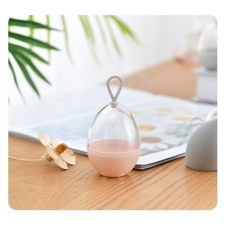 メイクスポンジ用ケース 卵型 パフ用ケース 収納 取っ手付き クリア