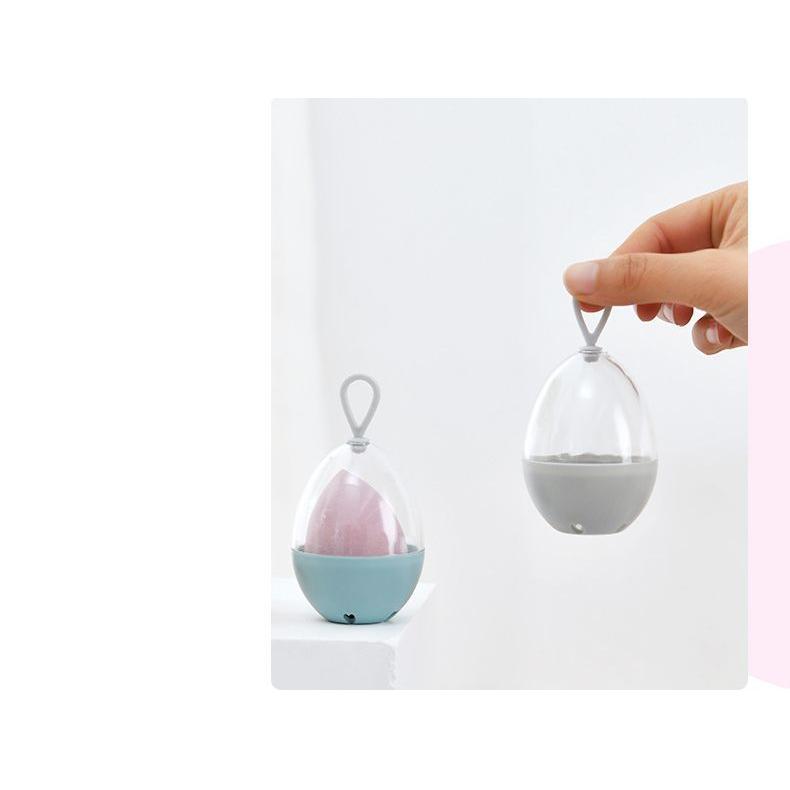 メイクスポンジ用ケース 卵型 パフ用ケース 収納 取っ手付き クリア