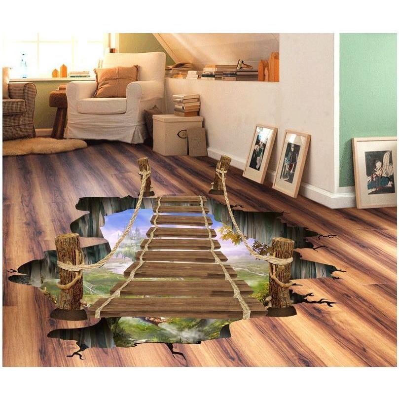 数量限定 特売 ウォールステッカー 壁紙シール 3d 立体的 飛び出す トリックアート だまし絵 橋 吊り橋 つり橋 落とし穴 床 フロアー ルームデコレーション ウ Laguineefe Com