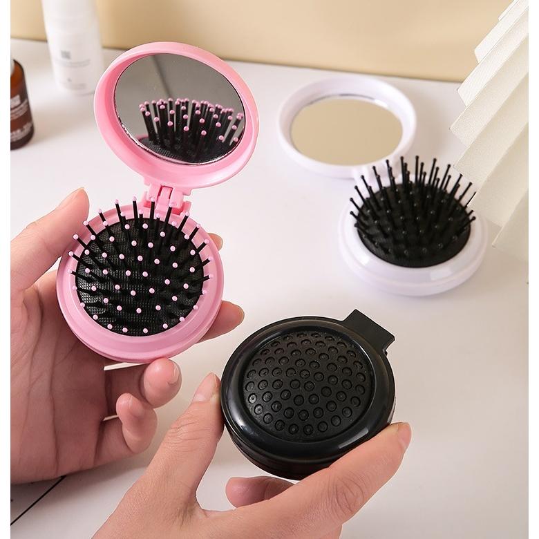 ヘアブラシ 折りたたみ ミラー付き 鏡 くし クシ 櫛 折り畳み