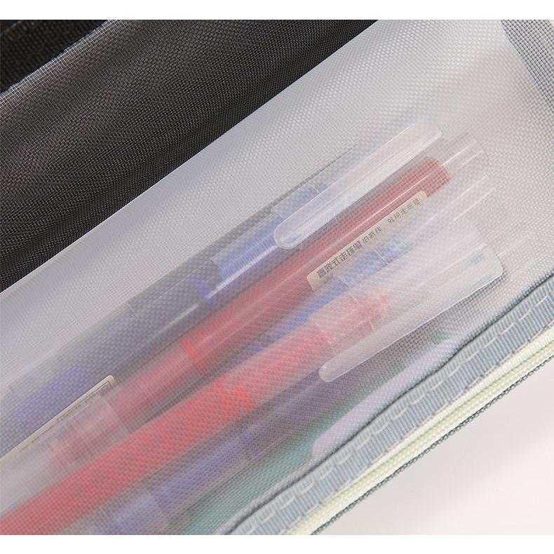 plusnao ペンケース 筆箱 筆入れ ペンポーチ メッシュ 透け感