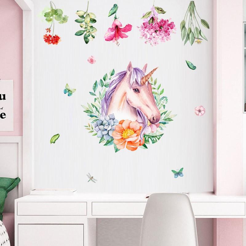 ウォールステッカー 壁紙シール ユニコーン 花 フラワー カラフル 面白い 可愛い 書斎 リビング 寝室 ベッドルーム キッチン 子供部屋 キュート プラスナオ Paypayモール店 通販 Paypayモール
