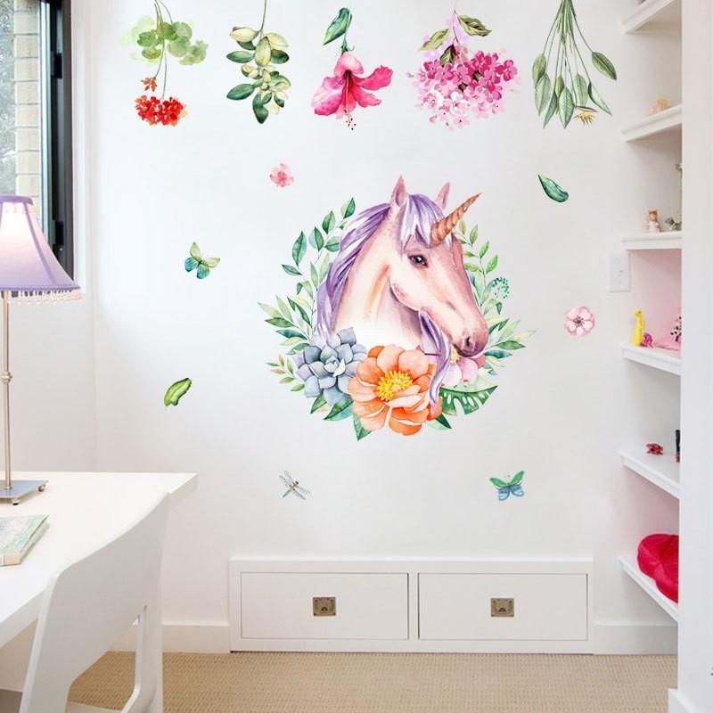ウォールステッカー 壁紙シール ユニコーン 花 フラワー カラフル 面白い 可愛い 書斎 リビング 寝室 ベッドルーム キッチン 子供部屋 キュート Zak 060 プラスナオyahoo 店 通販 Yahoo ショッピング