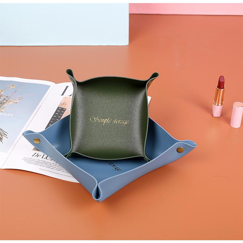 plusnao 小物入れ インテリアトレイ 小物置き レザー調 折り畳み式