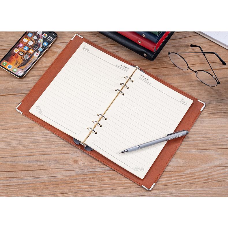 plusnao システム手帳 A5 6穴 80枚 罫線 方眼 白紙 レザー調 メモ帳